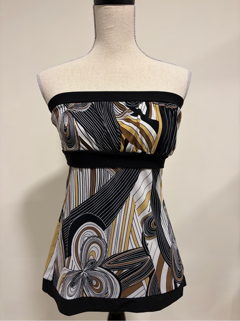 Vintage Y2K Suzy Shier Abstract Geometric Strapless Tube Top Cami Babydoll